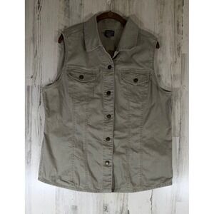 Chicos Additions Vest Size 3 XL Khaki Front Utility Neutral twill